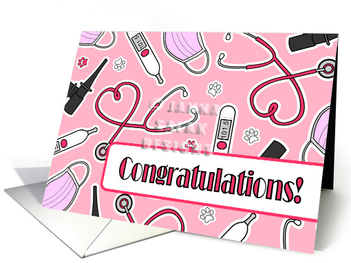 Cute Veterinary School Graduation Congratulations Pink card (1277980)