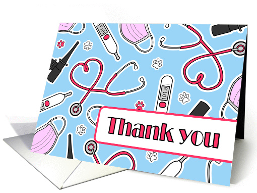 Cute Veterinarian Thank You Card Blue card (1278000)