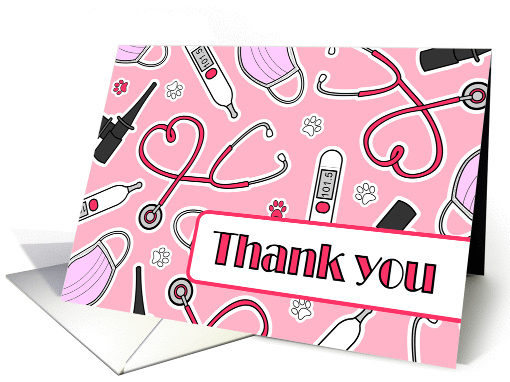 Cute Veterinarian Thank You Card Pink card (1278004)