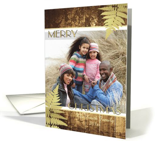 Rustic Wood and Gold Fern Leaves Christmas Photo card (1332878)