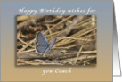 Happy Birthday Wishes for coach, Blue Butterfly card