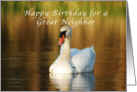 Happy Birthday, Neighbor, Swan in Pond at Sunset card