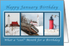 Happy January Birthday a Cool Month for a Birthday, Lighthouses card