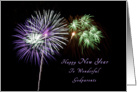 Happy New Year, Godparents, Purple and Green Fireworks card