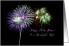 Happy New Year, Wife, Purple and Green Fireworks card