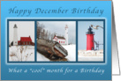 Happy December Birthday, Lighthouses in Winter card