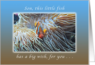 Little Fish with a Big Happy Birthday Wish Son, Clown Fish card