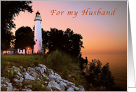 Happy Birthday For My Husband, Point Aux Barques Lighthouse card