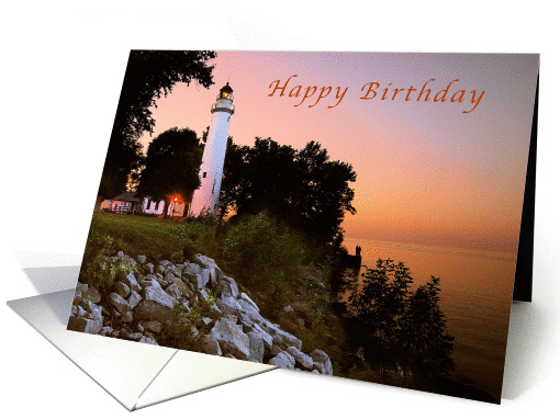 Point Aux Barques Lighthouse, Happy Birthday, Blank card (1010217)