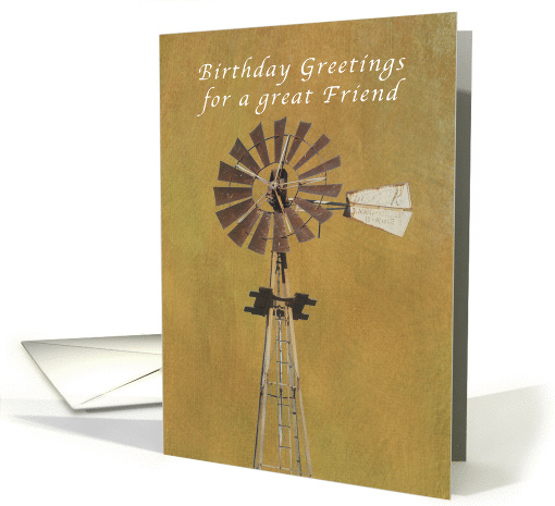 Happy Birthday, Old Fashioned Windmill, Friend card (1012007)