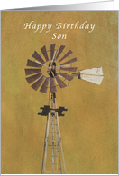 Happy Birthday Greetings, Old Fashioned Windmill, Son card
