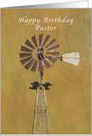 Happy Birthday Greetings, Old Fashioned Windmill, Pastor card