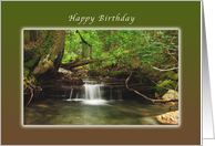 Happy Birthday, Waterfall in Old Growth Forest, blank note card