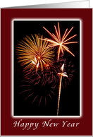 Happy New Year, Fireworks, maroon boarder card