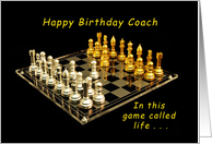 Happy Birthday Coach, in the Game of Life, Chess Set card