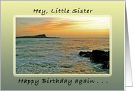 Happy Birthday Again, Little Sister, Hawaii Ocean Sunrise, Sunset card