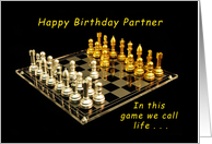Happy Birthday Partner, in the Game of Life, Chess Set card