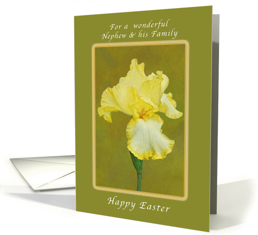 Happy Easter for a Wonderful Nephew & his Family, Yellow Iris card