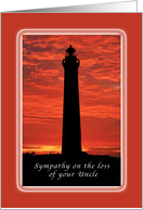 Sympathy on the loss of your Uncle, Lighthouse at Sunset card