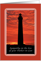 Sympathy on the loss of your Father-in-Law, Lighthouse at Sunset card