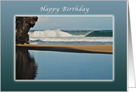 Happy Birthday, Breaking Ocean Waves, on a Beach, Kauai, Hawaii, card