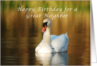 Happy Birthday, Neighbor, Swan in Pond at Sunset card
