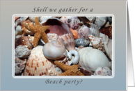 Beach Party invitation, Sea Shells card