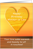 Happy Birthday Mother-in-Law, Sunset and Heart card