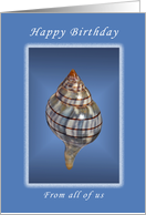 Happy Birthday from all of Us, Seashell with Blue Background card