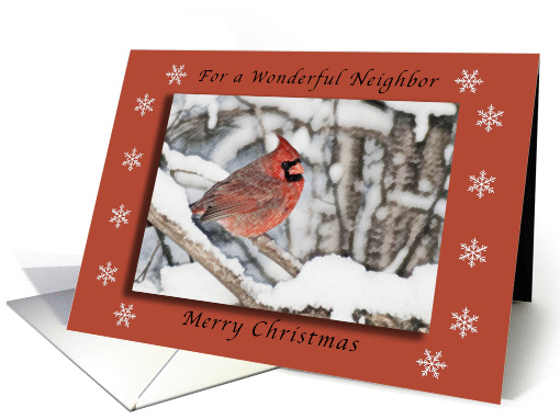 Merry Christmas for a Wonderful Neighbor, Cardinal in the Snow card