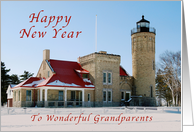 Happy New Year, for a grandparents, Old Mackinac Point Lighthouse card