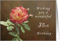 Wishing You a Wonderful 35th Birthday, Red and Yellow Thornridge Rose card