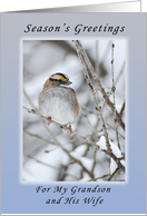 Season’s Greetings My Grandson and His Wife, Sparrow card