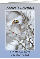 Season’s Greetings My Grandson and His Family, Sparrow card