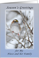 Season’s Greetings My Niece and Her Family, Sparrow in the Winter card