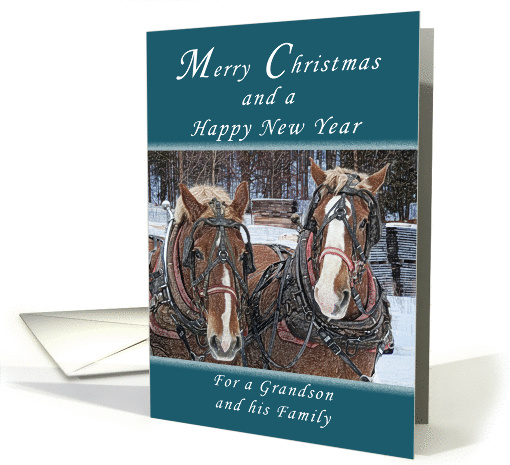 Merry Christmas and Happy New Year, Grandon and Family, Horses card