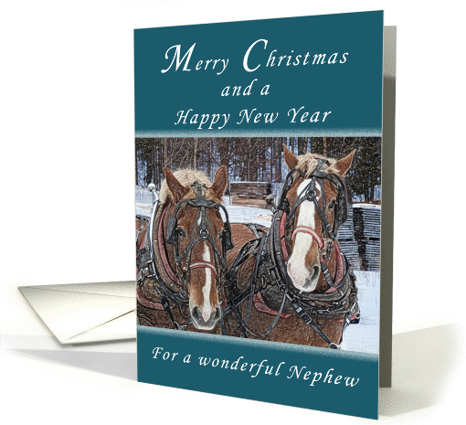 Merry Christmas and Happy New Year, Nephew, Horses card (1137136)