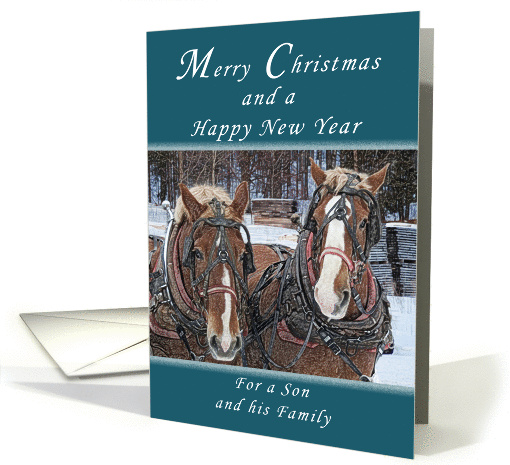 Merry Christmas and Happy New Year, Son and His Family, Horses card