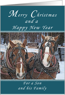 Merry Christmas and Happy New Year, Son and His Family, Horses card