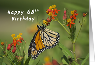 Happy 68th Birthday, Monarch Butterfly on Red Milkweed Flowers card