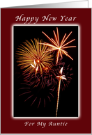 Happy New Year, For my Auntie, Fireworks, Maroon Boarder card