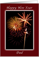 Happy New Year, For my Dad, Father, Fireworks, Maroon Boarder card