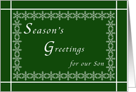 Season’s Greetings for Our Son, Snowflakes on Green card