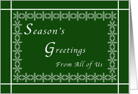 Season’s Greetings From All Of Us, Snowflakes on Green card