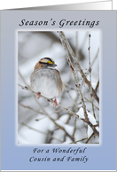 Season’s Greetings, Cousin and Family, White-Throated Sparrow card