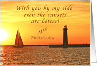 Only You Can Improve a Sunset, Happy 9th Anniversary for My Husband card