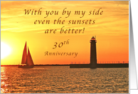 Only You Can Improve a Sunset, Happy 30th Anniversary for My Wife card