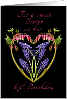Birthday Heart of Flowers for a Sweet Sister on her 63rd birthday card