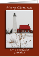 Merry Christmas, Tawas Lighthouse, For a Grandson card