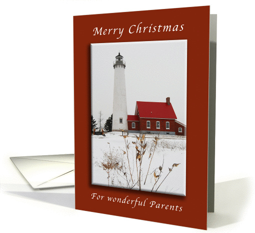 Merry Christmas, Tawas Lighthouse, For Wonderful Parents card